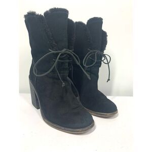UGG Australia Jerene Black Suede & Shearling Lace Up Heeled Ankle Boots US 5